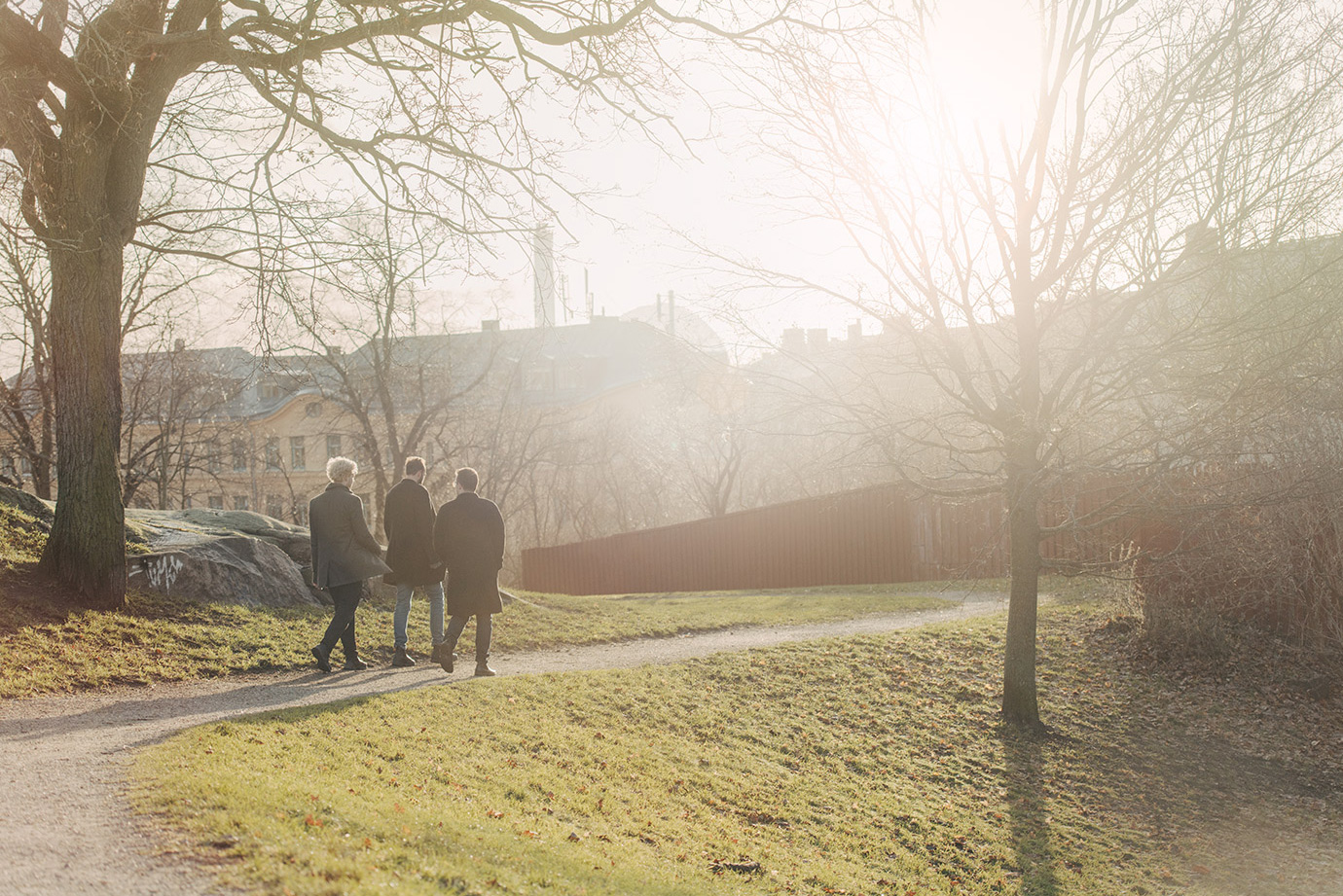 Män som promenerar i en park